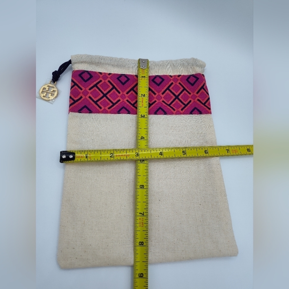Tory Burch Geo Print Canvas Drawstring Pouch Dust Bag Pink Orange Navy Purple - Picture 4 of 4